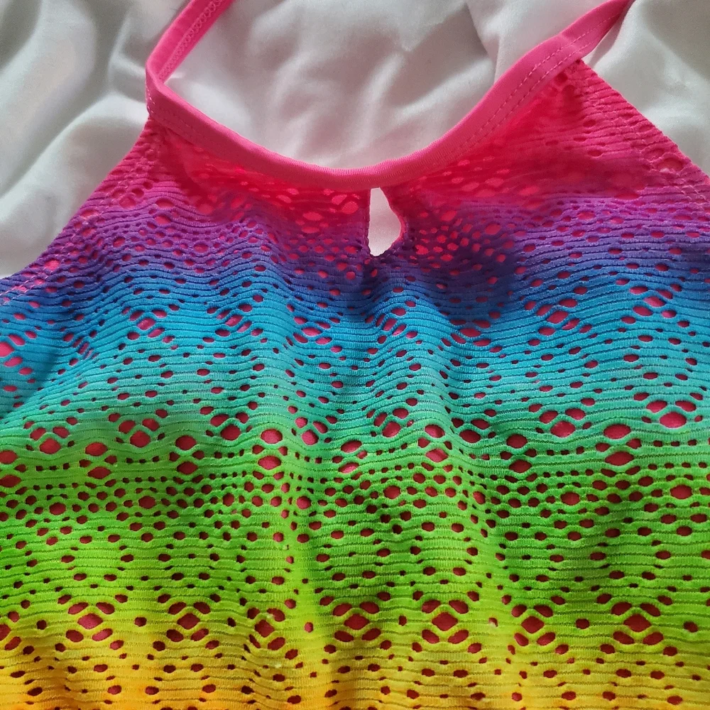 Wonder Nation‎ Girls Bright Colorful Rainbow Colored Mesh Tankini Size L 11/12
